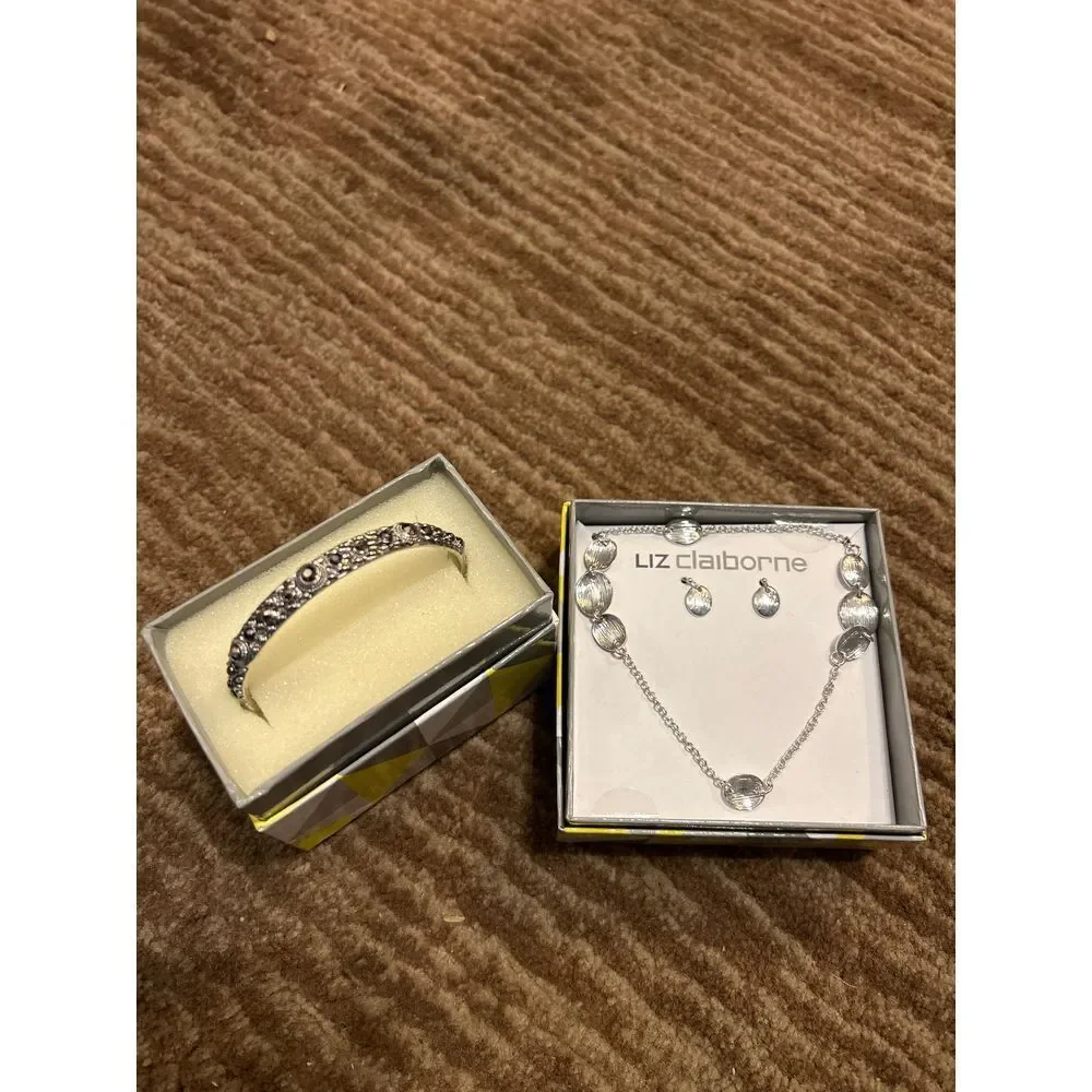 Liz Claiborne Vintage Silver-Tone Necklace & Earring Set and Gemstone Bracelet‎